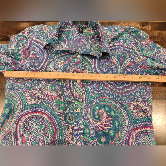 Lauren Ralph Lauren Paisley Top Size Medium. Blue Purple Green - Picture 6 of 8